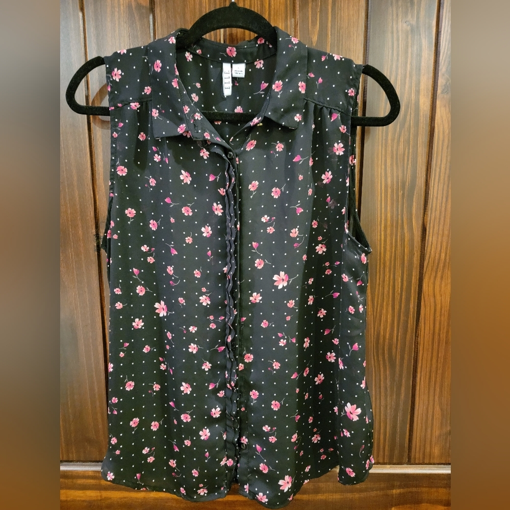 Elle Black and Pink Floral Blouse